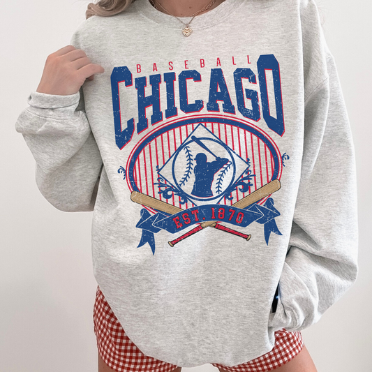 Chicago Baseball Vintage Distressed Crewneck Sweatshirt- 4 Colors