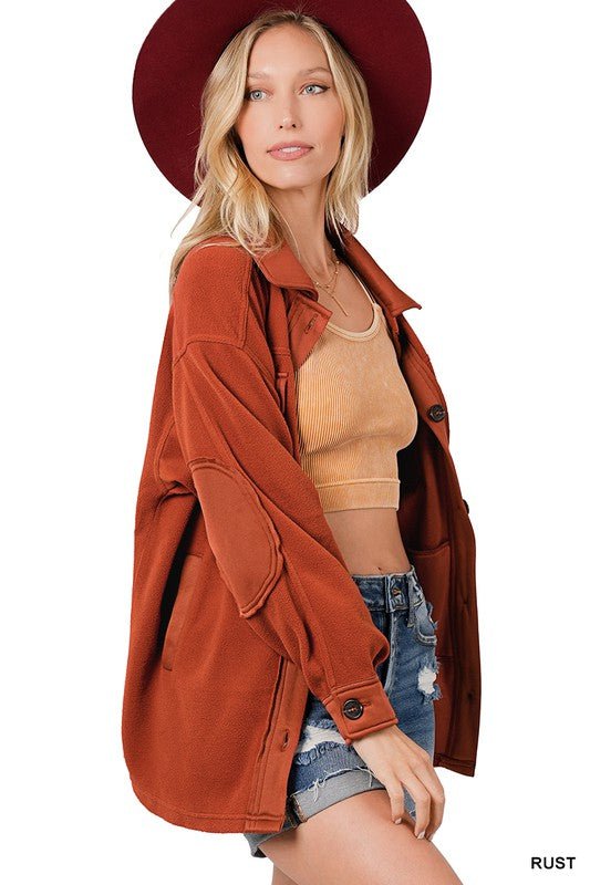 Austin Oversized Fleece Shacket - Rust - Aubrey Jaymes Boutique#