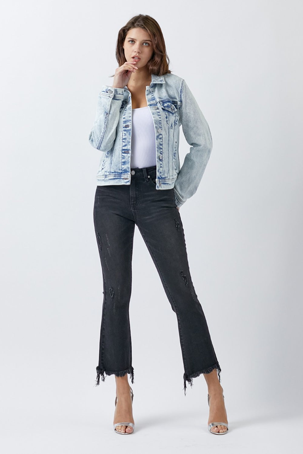 RISEN Gianna Button Up Washed Denim Jacket