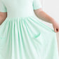 Pastel Green Short Sleeve Pocket Twirl Dress