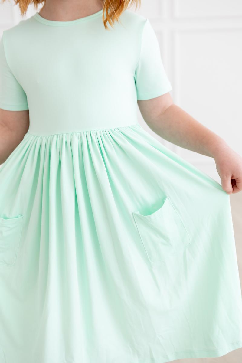Pastel Green Short Sleeve Pocket Twirl Dress