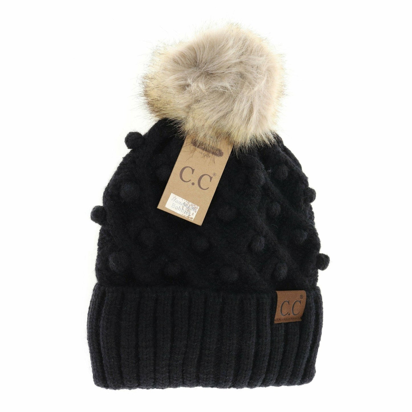 C.C. Bobble Knit Fur Pom Beanie- 10 Colors