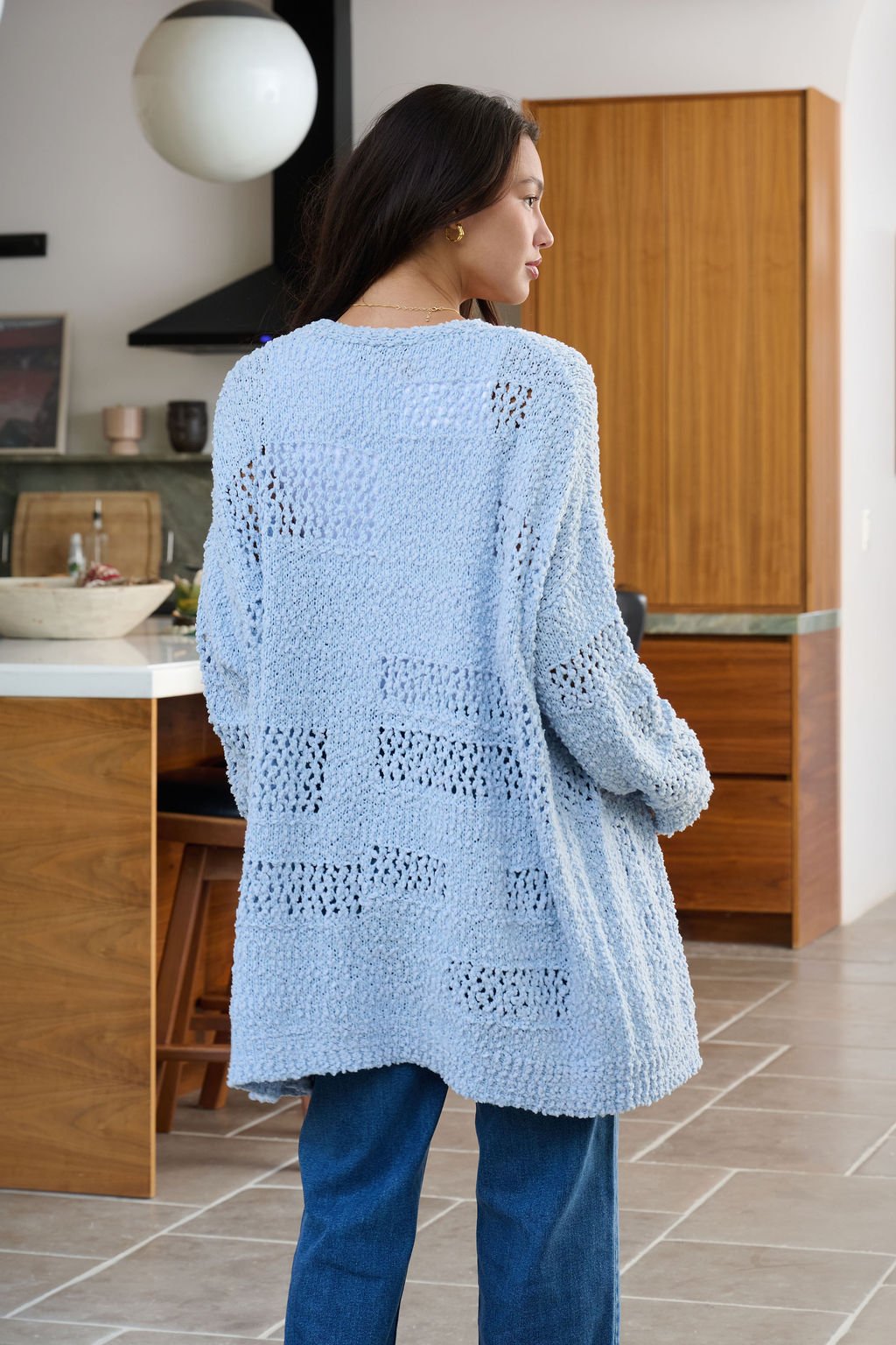 Blue Open Front Popcorn Kit Cardigan