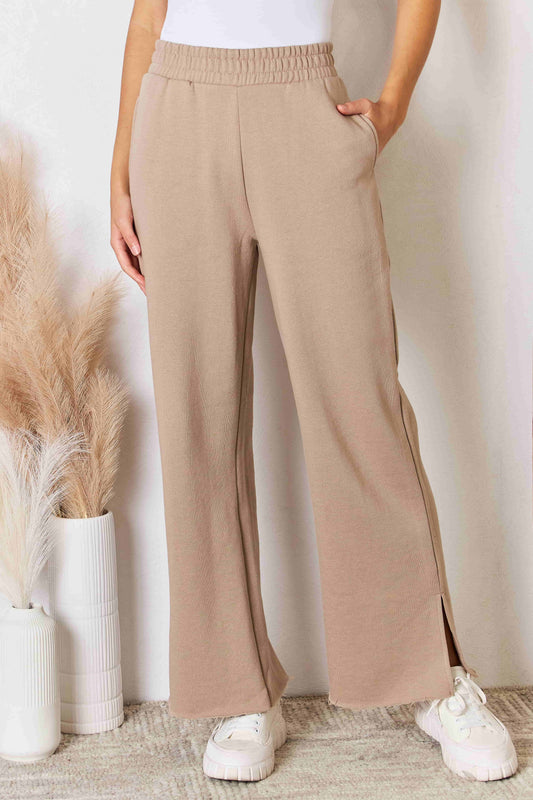 RISEN Lia Wide Waistband Slit Wide Leg Pants