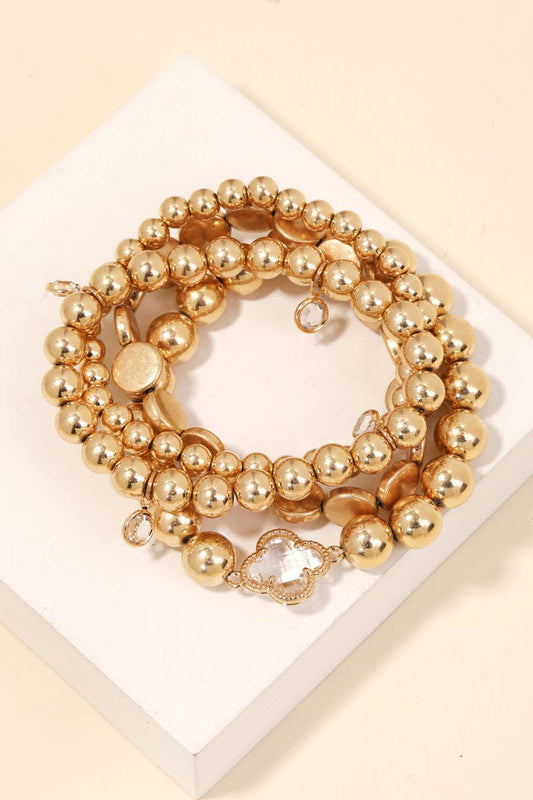 Heart of Gold Metallic Ball Beaded Bracelet Stack