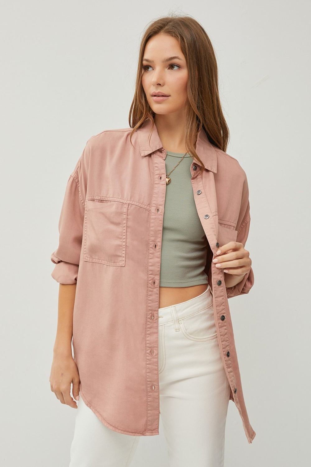 RISEN Delia Button Up Long Sleeve Denim Shirt