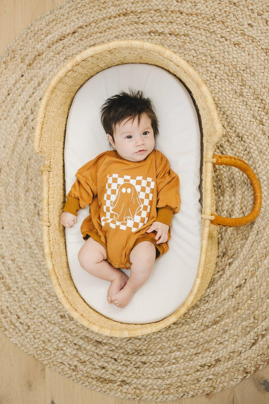 Checkered Ghost Bamboo Sweatshirt Romper- 3 colors