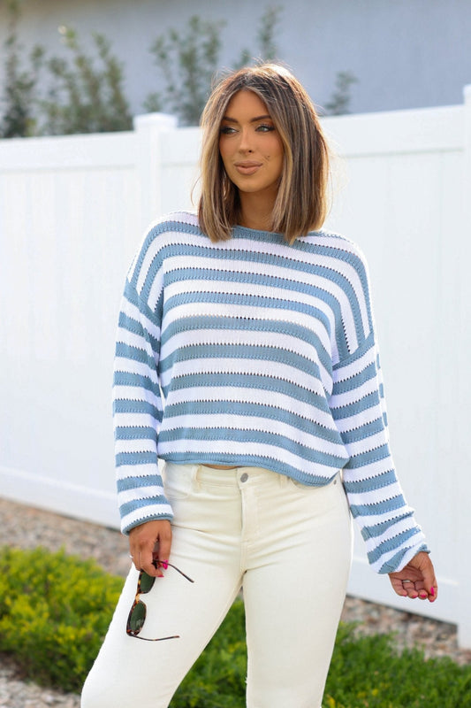 Cloud Grey and White Striped Sweater