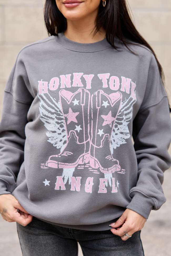 Honky Tonk Angel Dark Grey Graphic Sweatshirt
