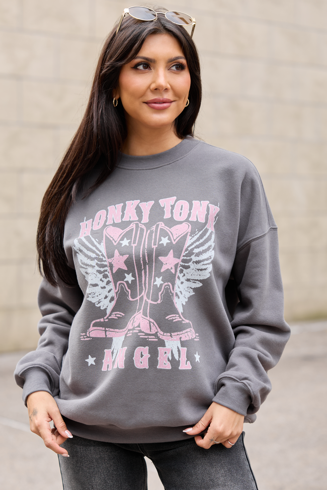 Honky Tonk Angel Dark Grey Graphic Sweatshirt