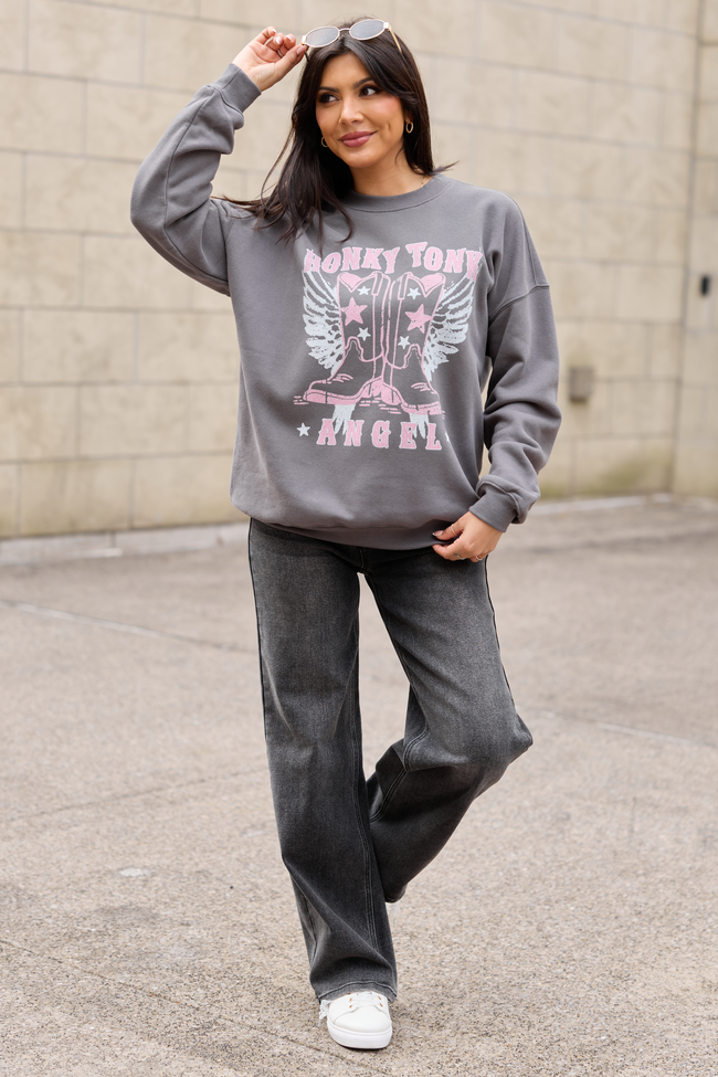 Honky Tonk Angel Dark Grey Graphic Sweatshirt