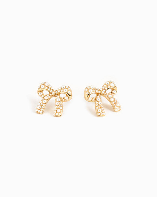 Golden Moments Organic Pearl Pavé Bow Earrings