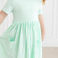 Pastel Green Short Sleeve Pocket Twirl Dress