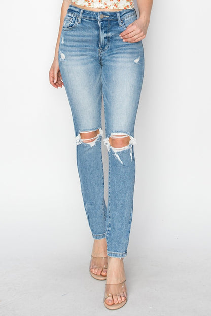 Risen Clara High Rise Knee Distressed Skinny Jeans