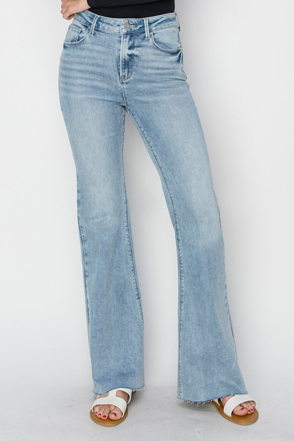 RISEN Claire High Rise Raw Cut Hem Bootcut Jeans