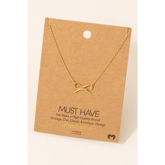 Dainty Ribbon Bow Pendant Necklace- Gold