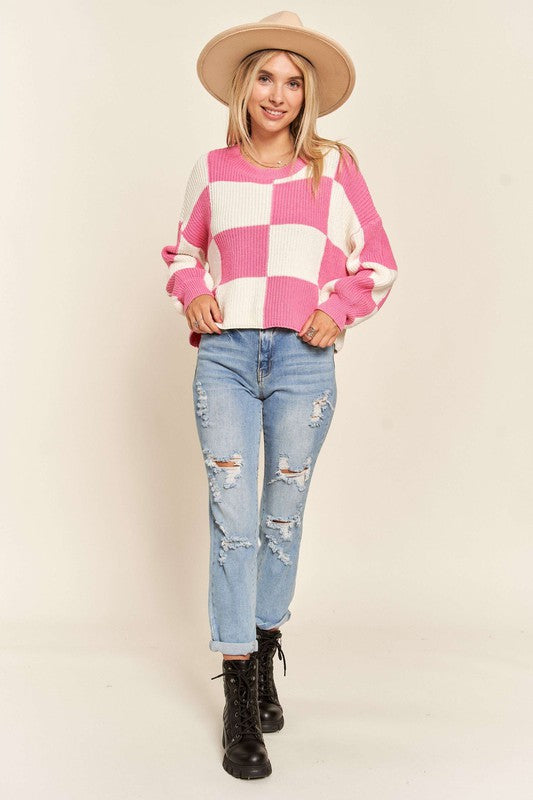 Stella Cropped Checkered Sweater