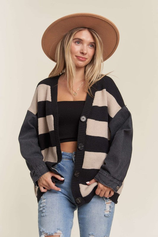 Winnie Denim Sleeve Striped Cardigan