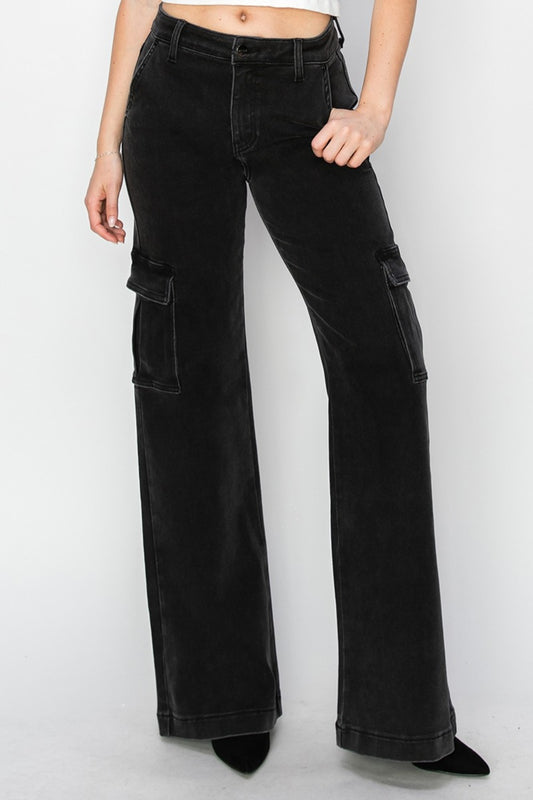 Risen Ebony High Rise Wide Leg Cargo Jeans