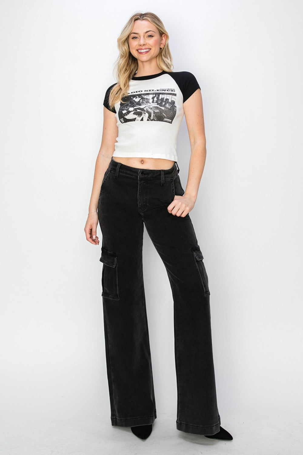 Risen Ebony High Rise Wide Leg Cargo Jeans