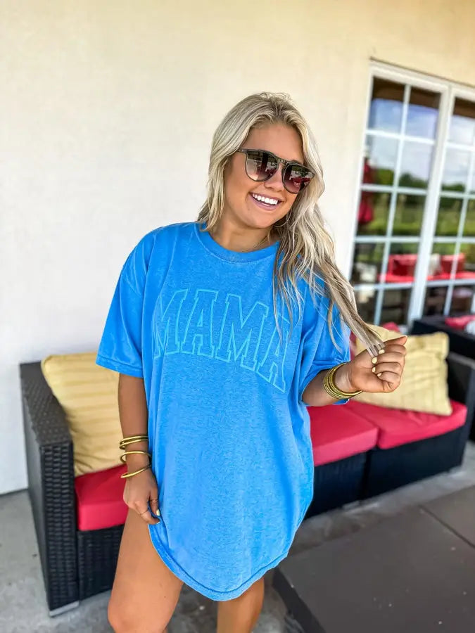 Mama Puff Letter Graphic Tee- Blue