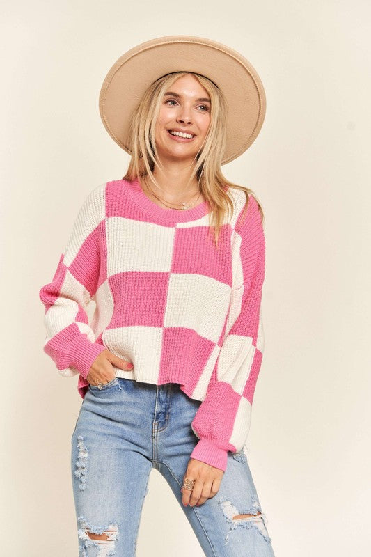 Stella Cropped Checkered Sweater