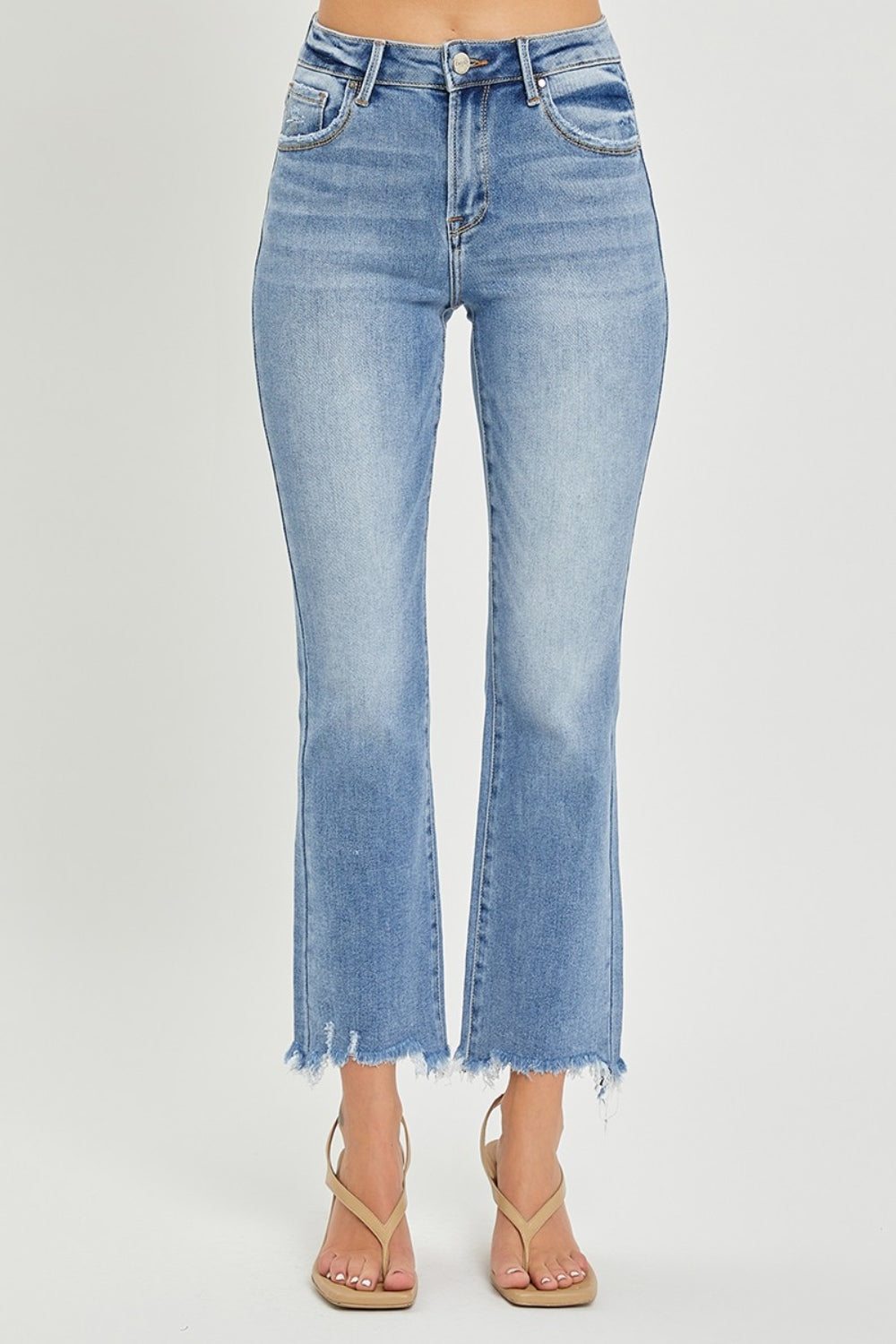 RISEN Kiara Frayed Hem Cropped Straight Jeans