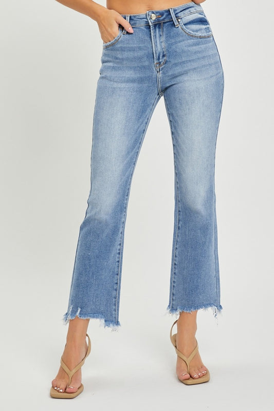 RISEN Kiara Frayed Hem Cropped Straight Jeans