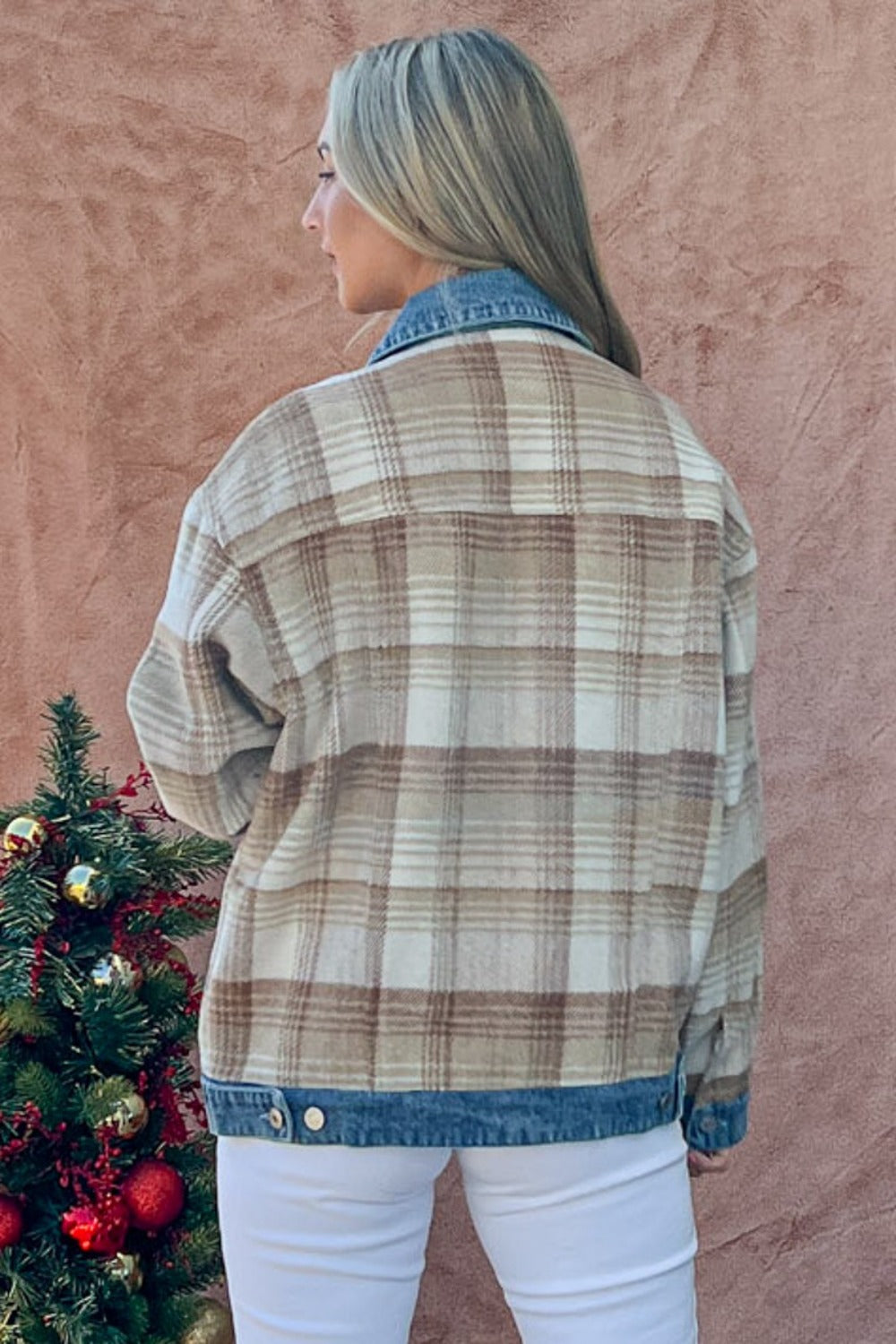 Hayride Washed Denim Detail Brushed Plaid Jacket