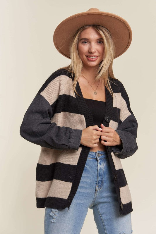 Winnie Denim Sleeve Striped Cardigan