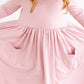 Vintage Pink 3/4 Sleeve Pocket Twirl Dress