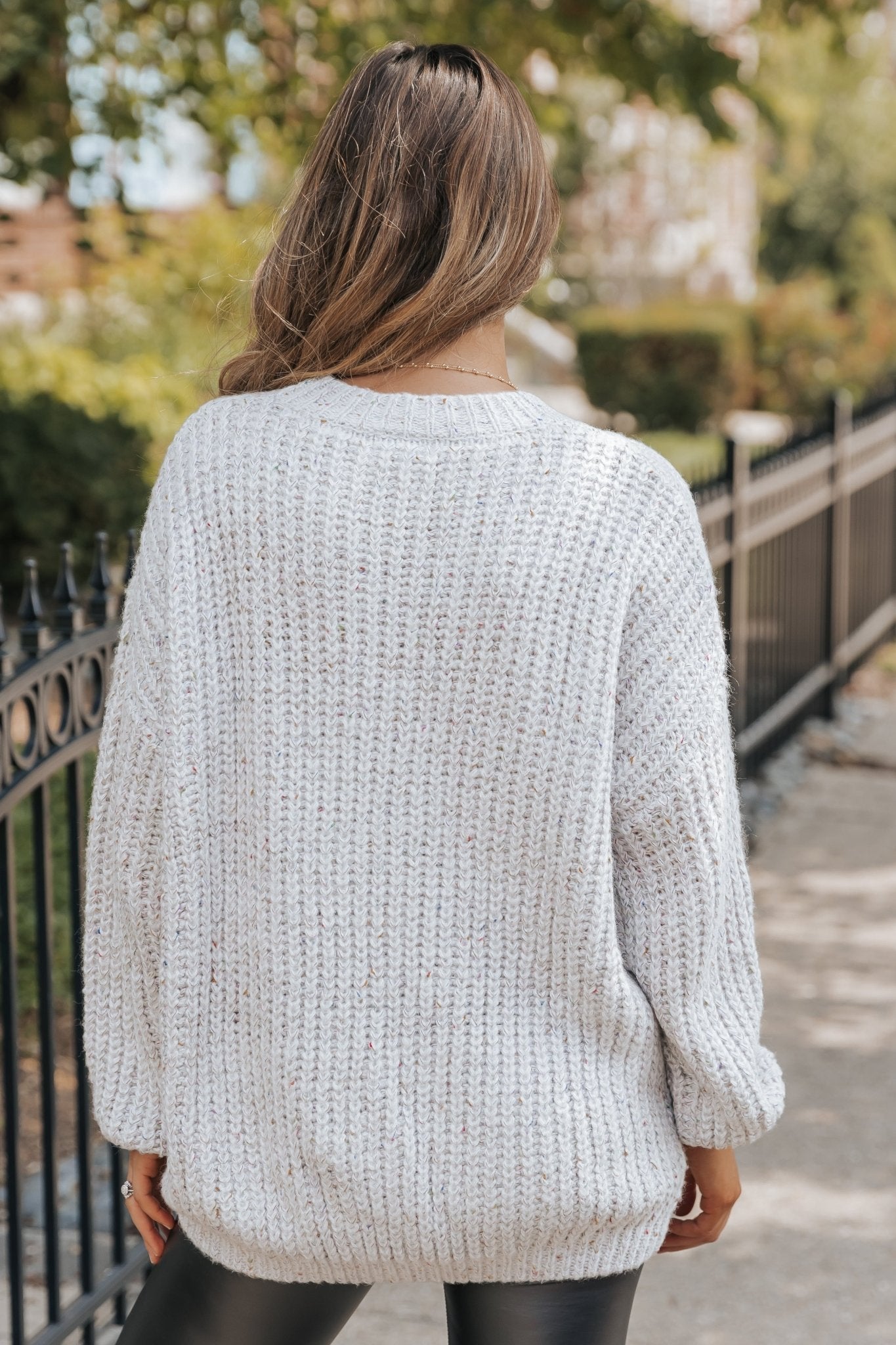 Heather Grey Confetti Cable Knit Sweater