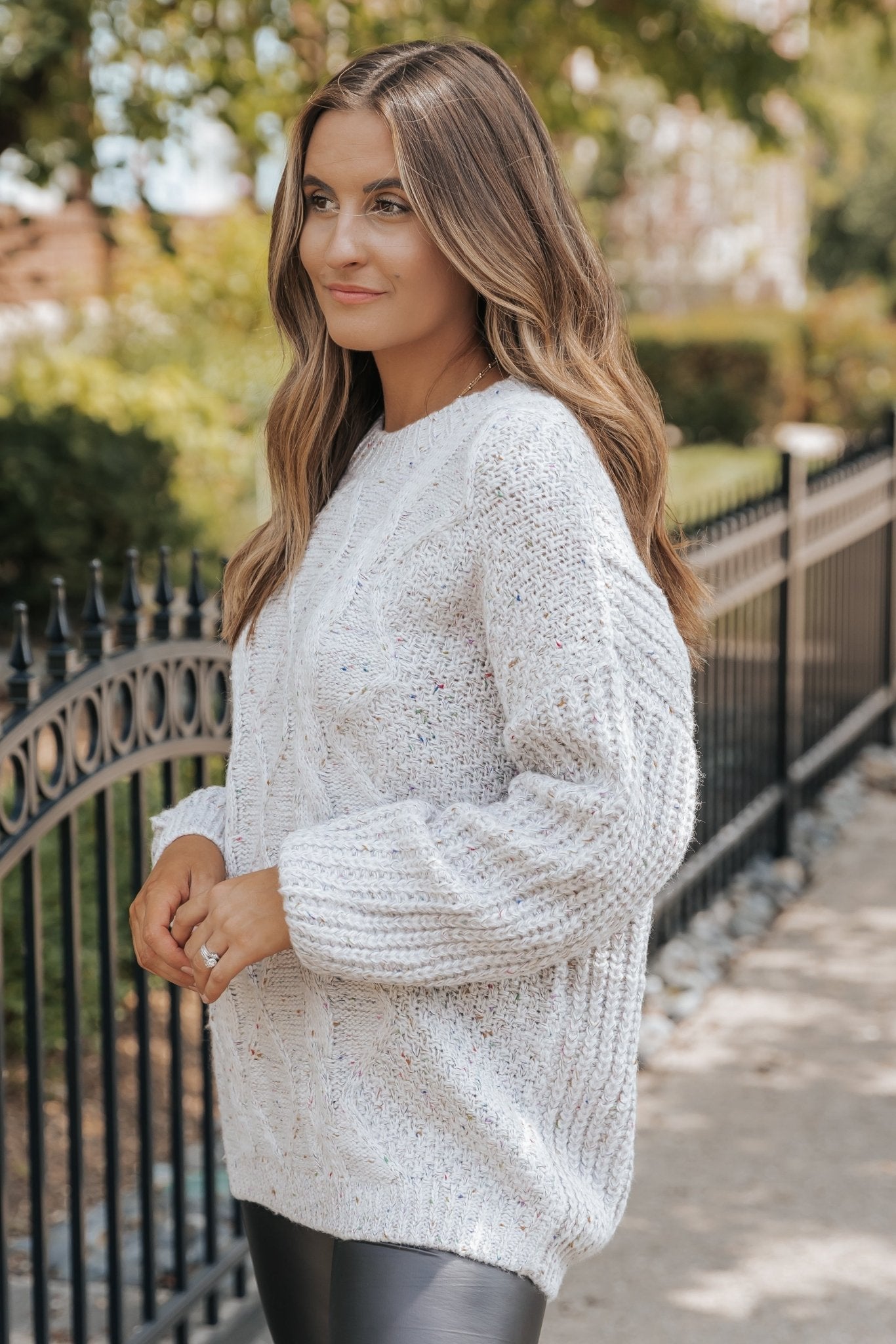 Heather Grey Confetti Cable Knit Sweater