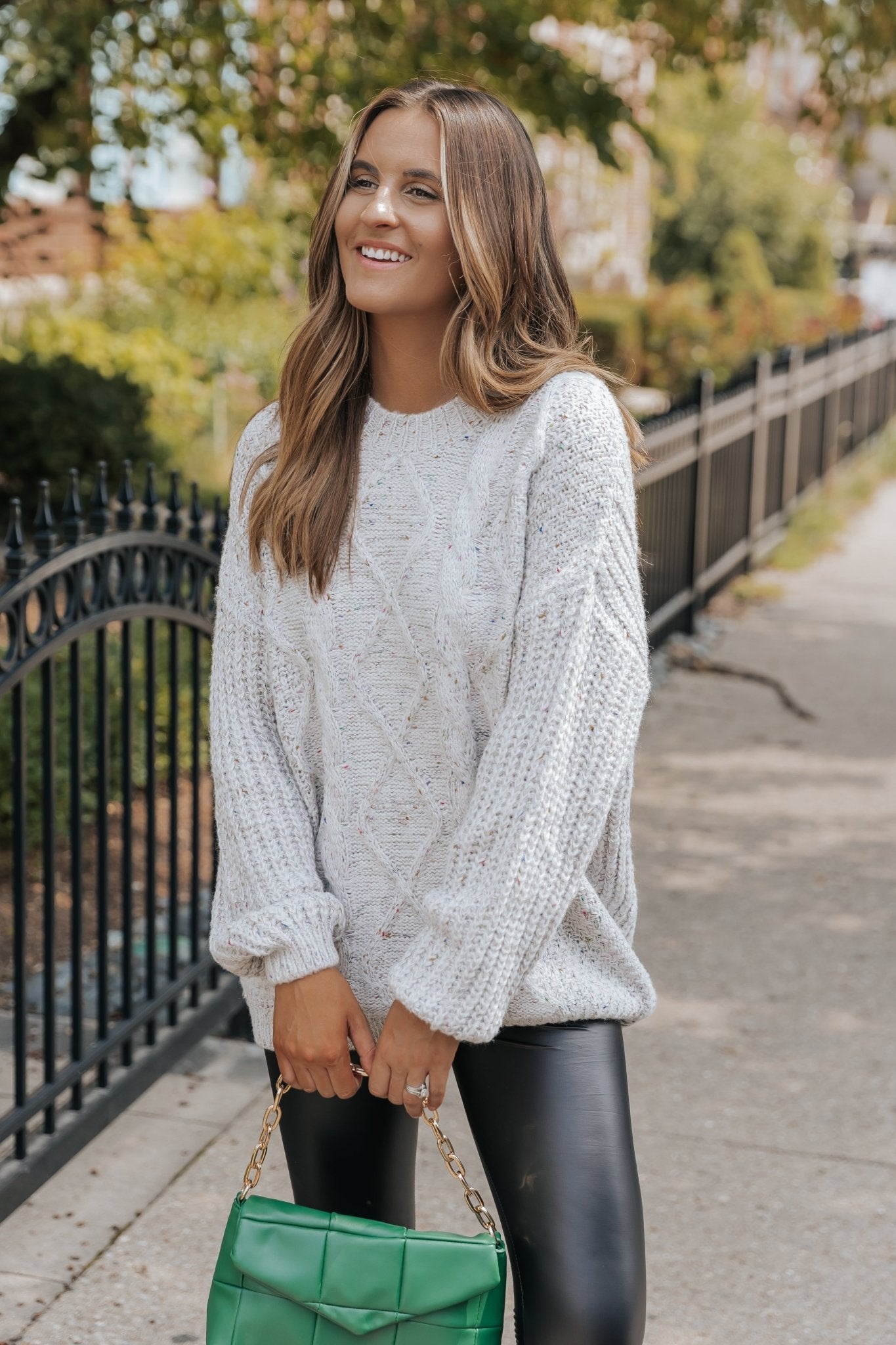 Heather Grey Confetti Cable Knit Sweater