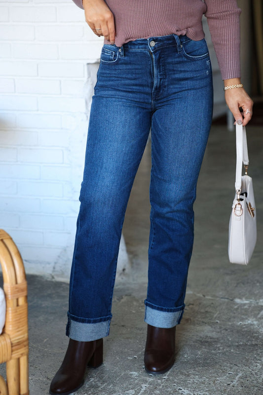 Hidden Dark Wash High Rise Cuffed Jeans