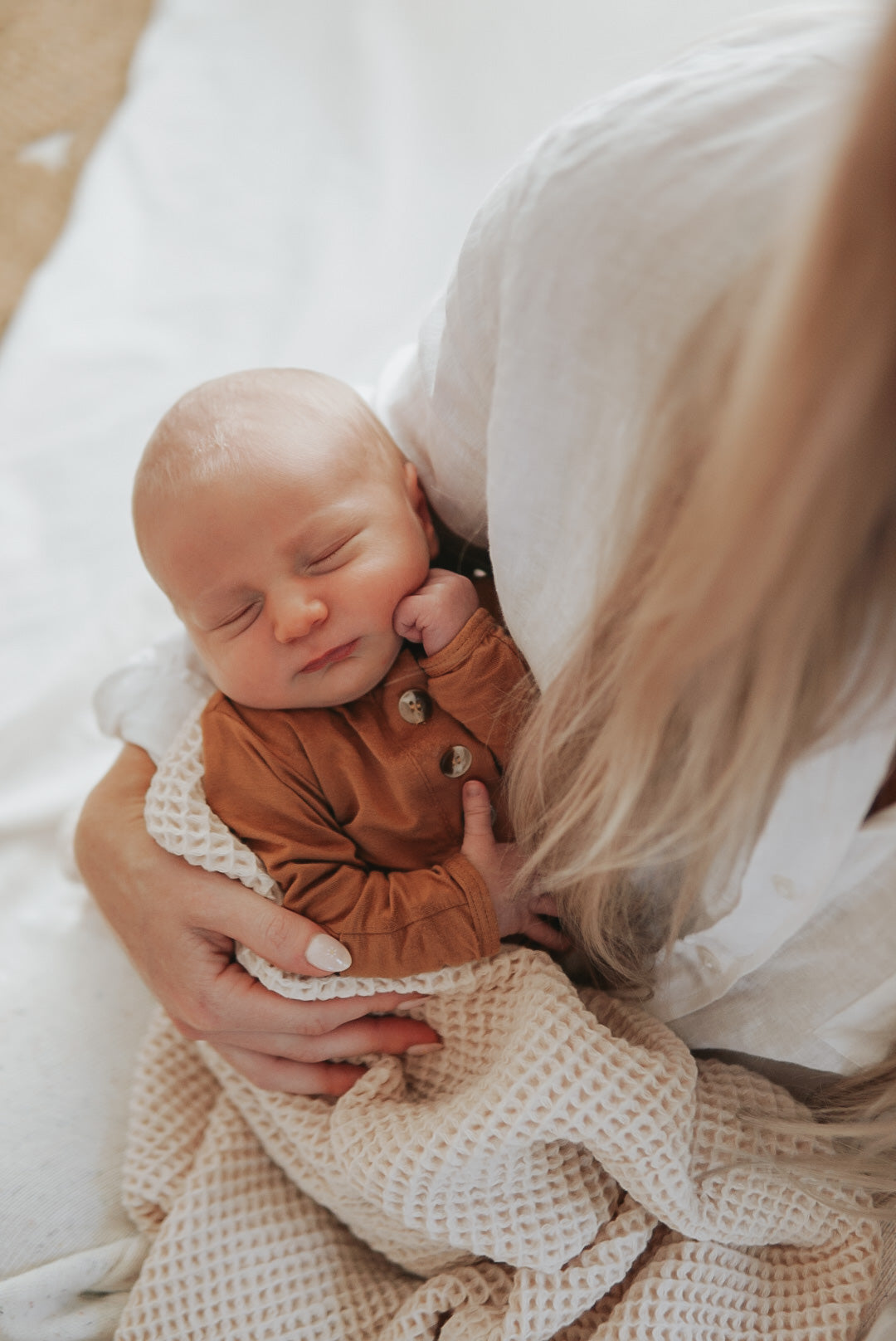 Camel Brown Knotted Baby Gown With Hat/Headband Option (Newborn-3 months)