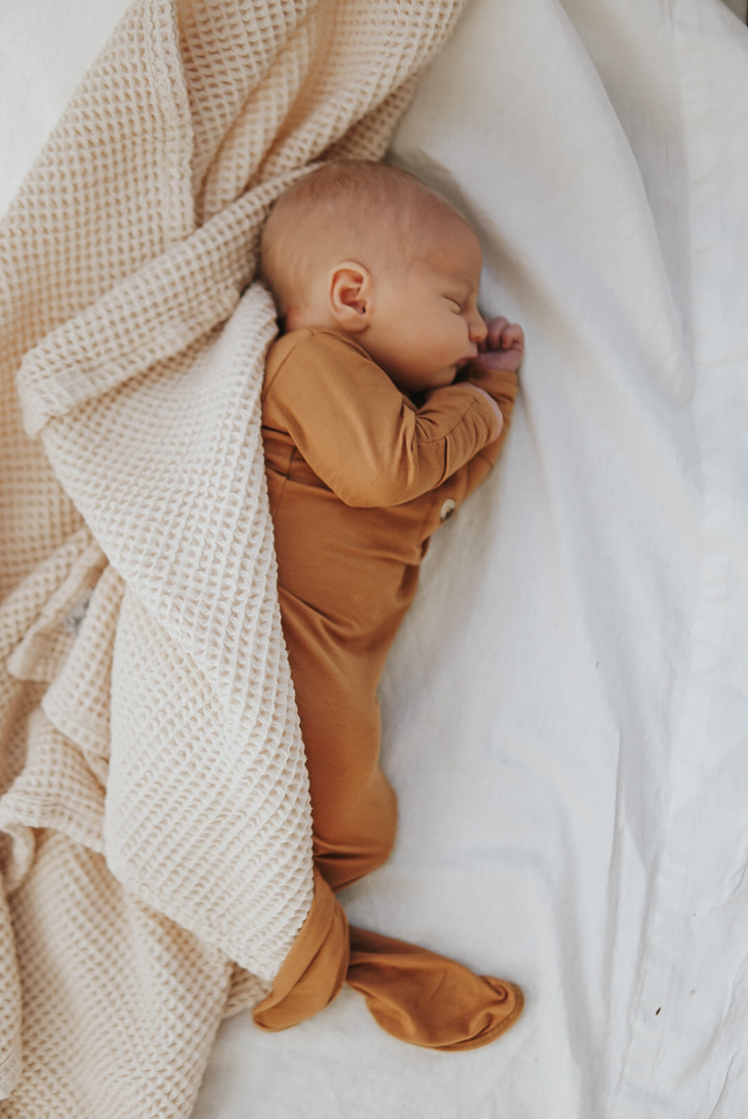 Camel Brown Knotted Baby Gown With Hat/Headband Option (Newborn-3 months)