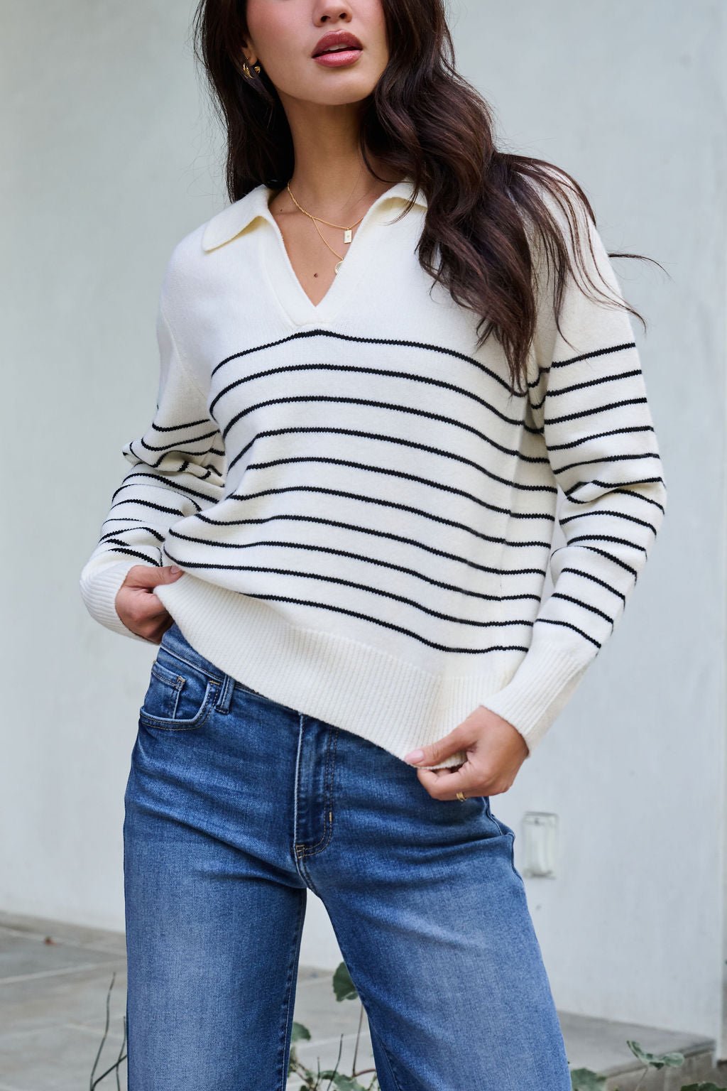 Ivory and Black Stripe Ribbed Sweater