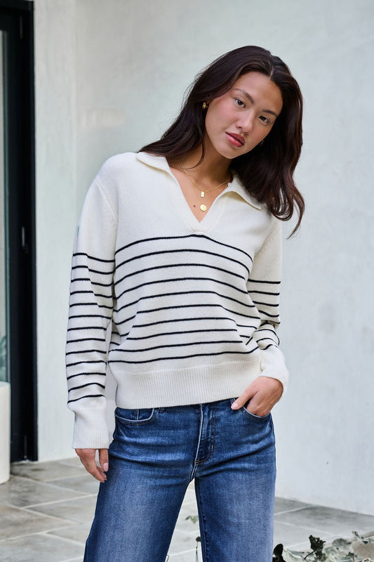 Ivory and Black Stripe Ribbed Sweater