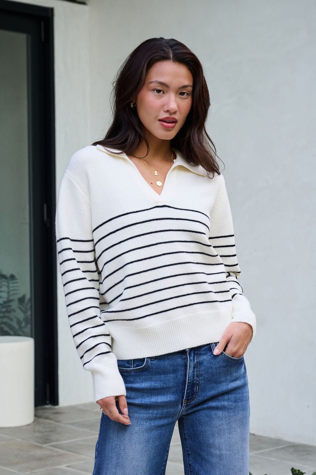 Ivory and Black Stripe Ribbed Sweater