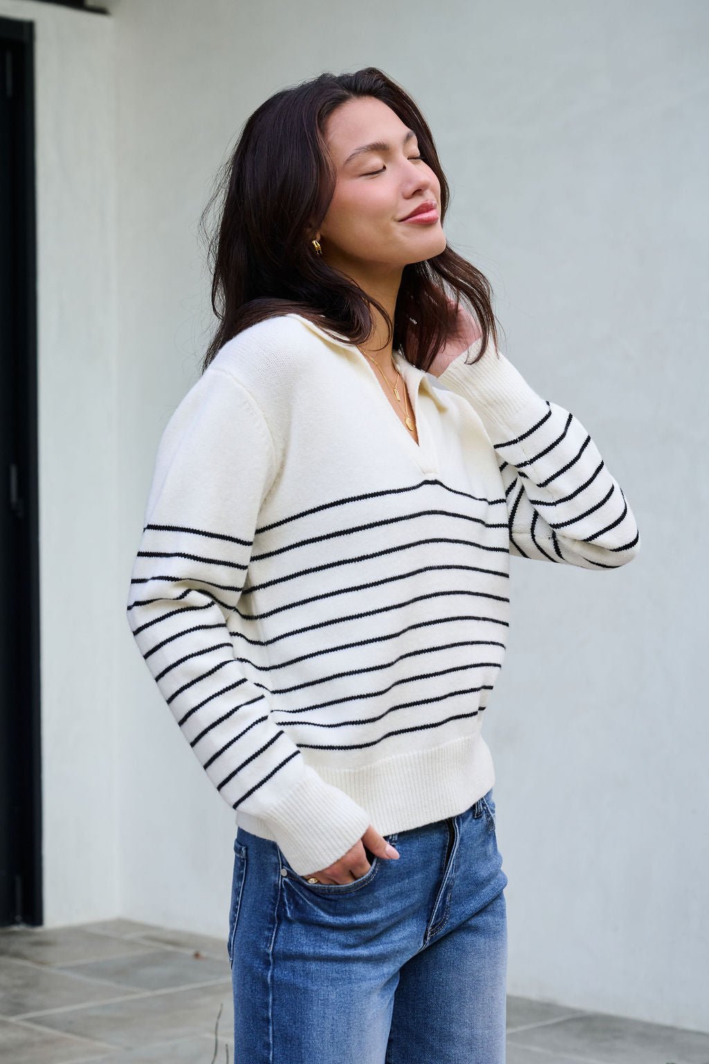 Ivory and Black Stripe Ribbed Sweater
