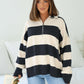 Ivory and Charcoal Varsity Stripe Half Zip Rugby Pullover