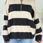 Ivory and Charcoal Varsity Stripe Half Zip Rugby Pullover