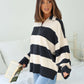 Ivory and Charcoal Varsity Stripe Half Zip Rugby Pullover