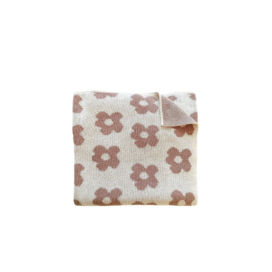 Knitted Baby Blanket - Mocha Daisy