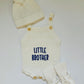 Hello World/Little Sister/Little Brother Embroidered Newborn Romper Set with Booties & Hat/Headband Option