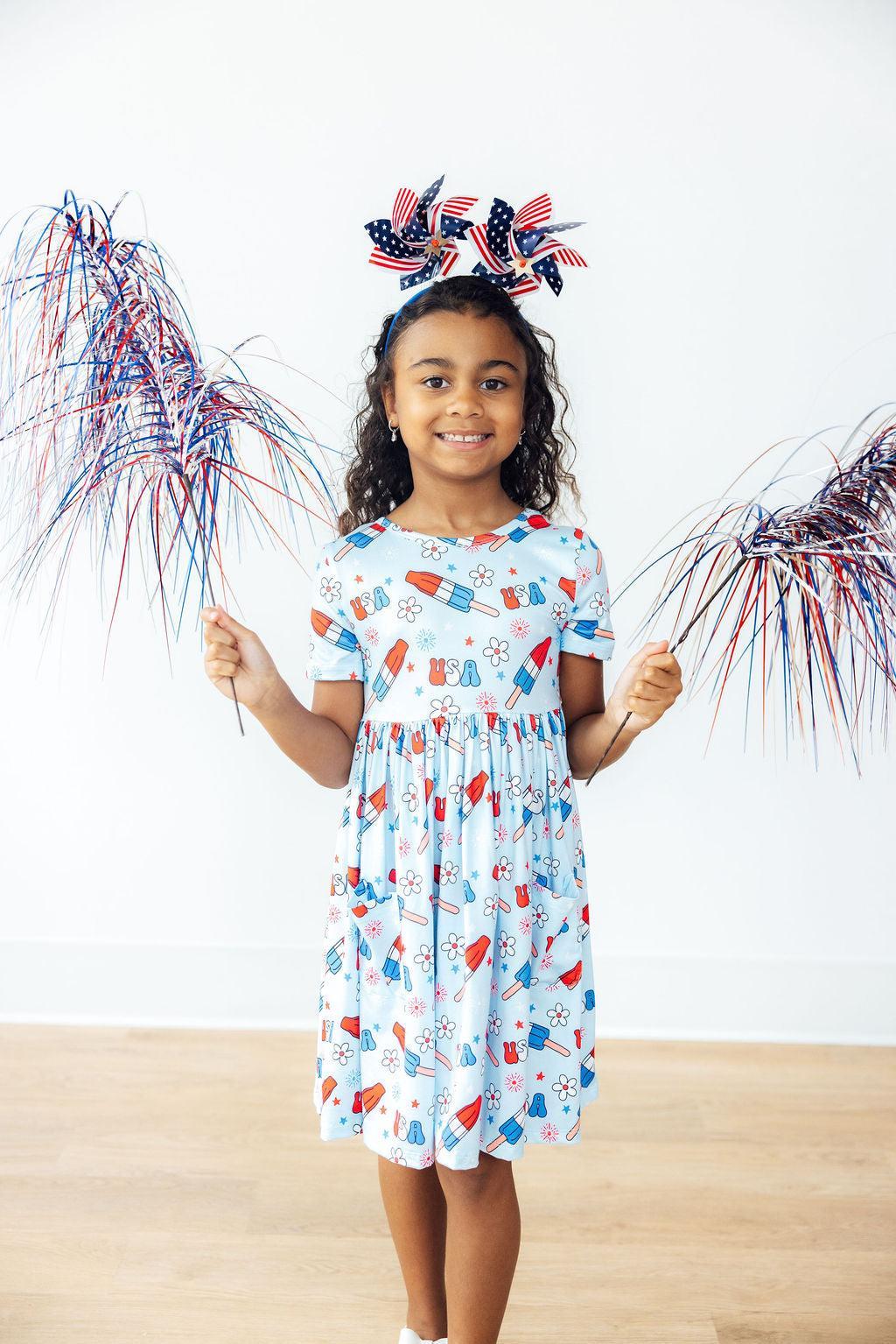 Proudly Patriotic Short Sleeve Pocket Twirl Dress