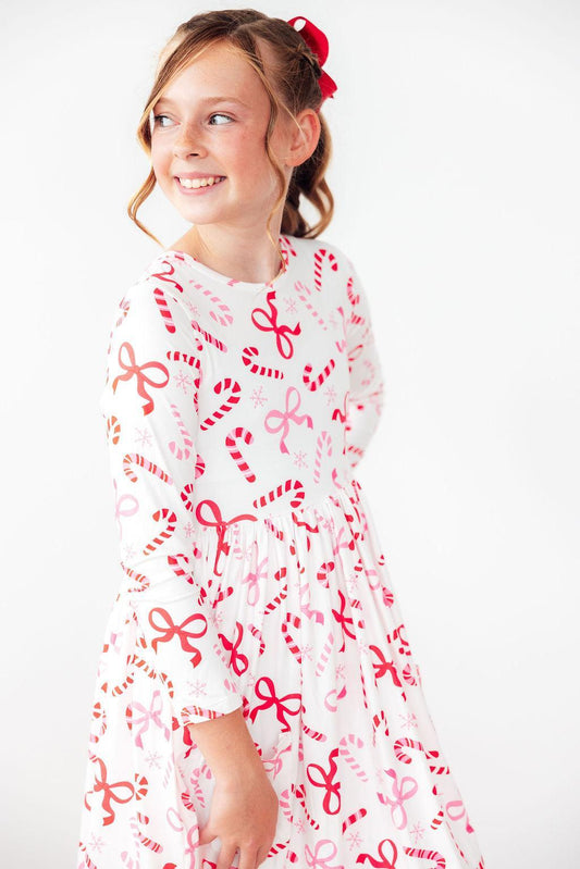 Candy Cane Lane Long Sleeve Pocket Twirl Dress