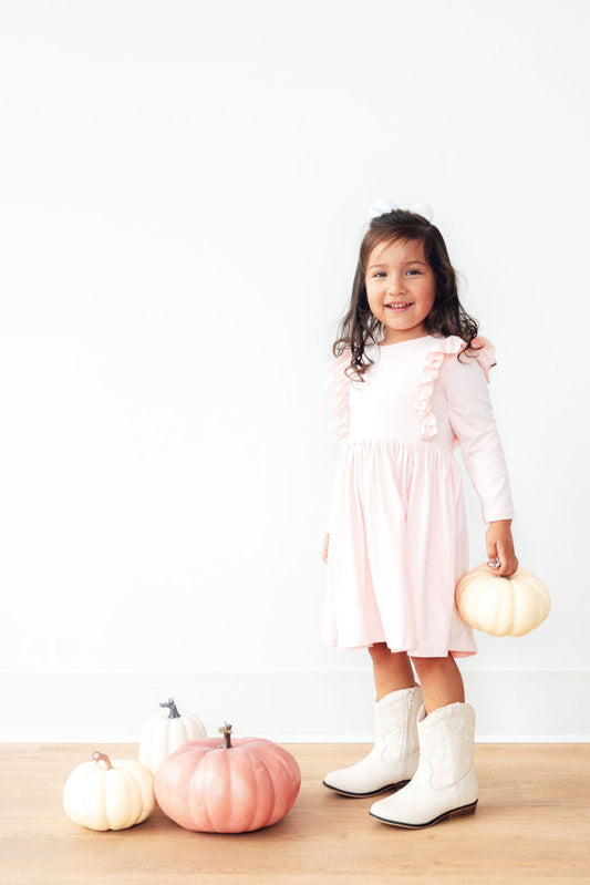 Petal Pink Long Sleeve Ruffle Twirl Dress