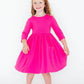Hot Pink 3/4 Sleeve Pocket Twirl Dress